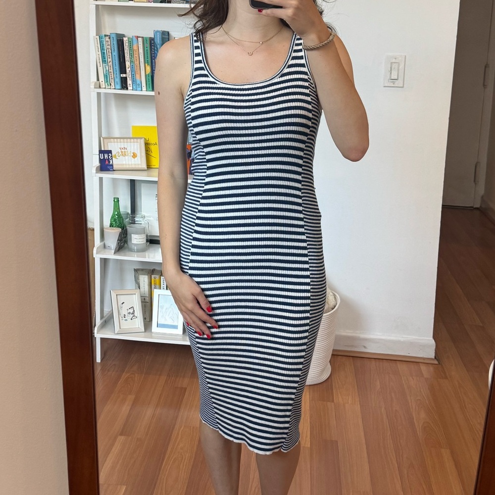 Navy and White Striped Midi Dress